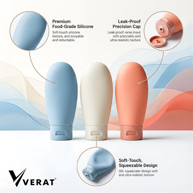 VERAT 3 Pieces Travel Bottles for Toiletries Refillable Plastic Travel Containers Dispenser with Lid Small Leak Proof Empty Squeeze Bottles Kit for Toiletries, Cream, Shampoo Cosmetic Storage Box - Image 4