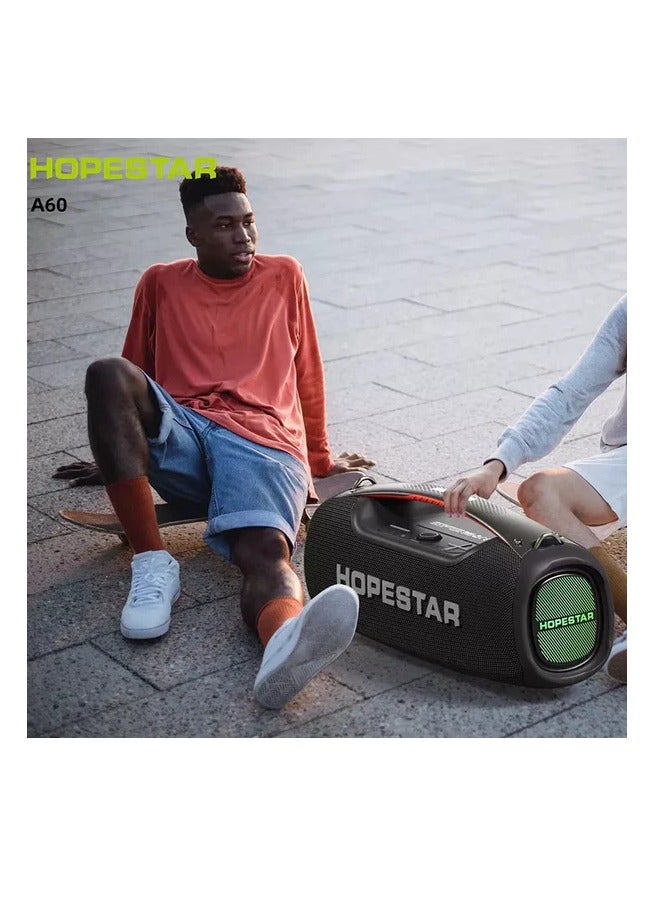 HOPESTAR A60 100W Portable Bluetooth Party Speaker with 15000mAh Battery, IPX6 Waterproof, TWS Function, 8-Hour Playtime, Deep Bass, Colorful Lights, Wireless Mic, and Shoulder Strap for Outdoor & Indoor Use - Image 2