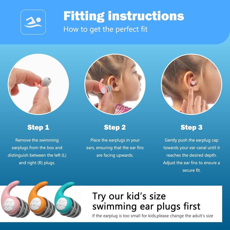 SOLARAE Kids Swimming EarPlugs, 3 Pairs Silicone Children's Swimming Earplugs, Reusable Children's Swimming Earplugs for Swimming/Surfing/Diving, Recommended for 4-12 Years Olds and Small Ear Teen - Image 2