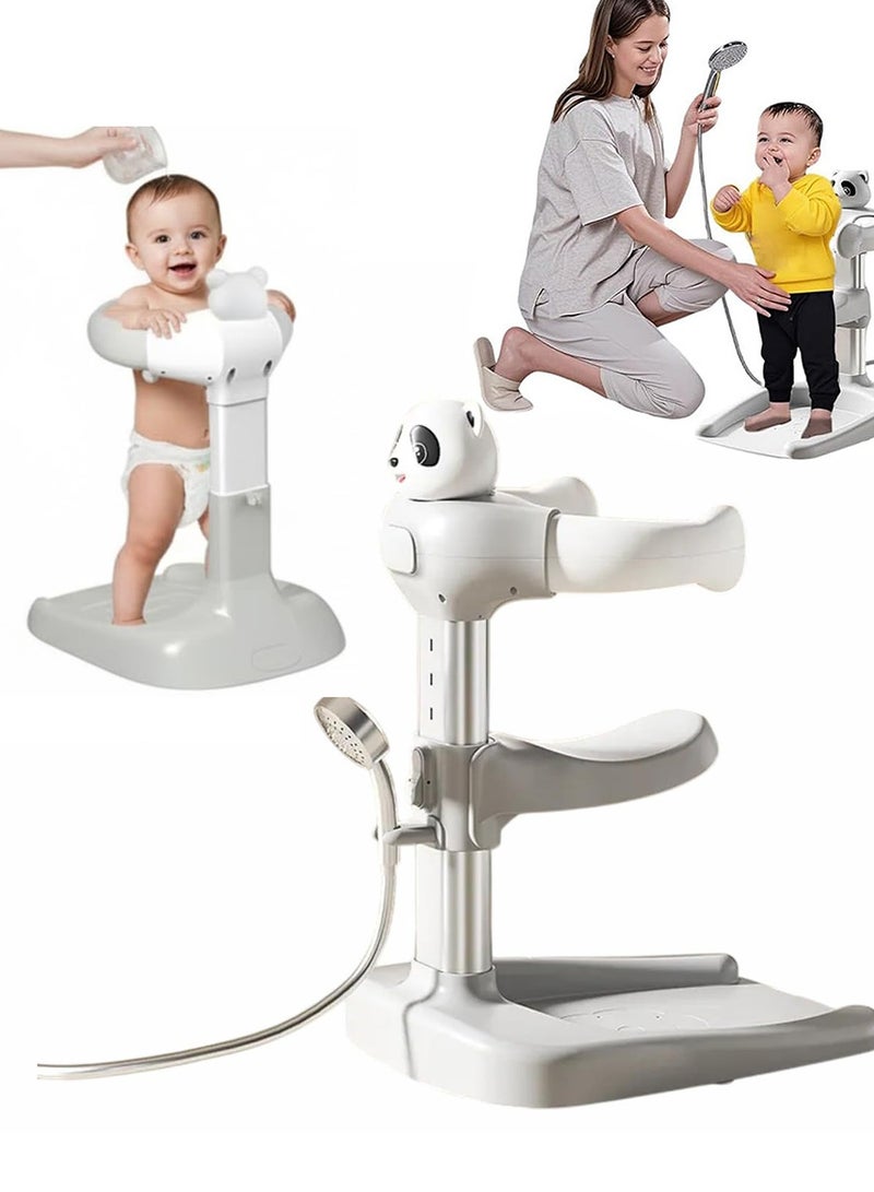 مس تيارا حامل استحمام للأطفال مع مقعد صغير قابل للفصل، محطة استحمام باندا قابلة لتعديل الارتفاع مع قاعدة غير قابلة للانزلاق، مساعد استحمام محمول، حامل استحمام ذكي لتدفق المياه، حامل استحمام باندا قابل للعناق للأطفال الرضع والأطفال الصغار - Image 2