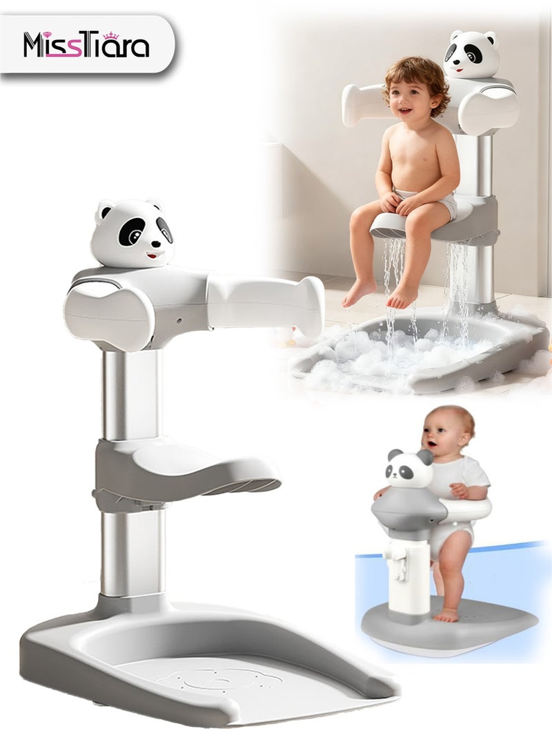 مس تيارا حامل استحمام للأطفال مع مقعد صغير قابل للفصل، محطة استحمام باندا قابلة لتعديل الارتفاع مع قاعدة غير قابلة للانزلاق، مساعد استحمام محمول، حامل استحمام ذكي لتدفق المياه، حامل استحمام باندا قابل للعناق للأطفال الرضع والأطفال الصغار - Image 1