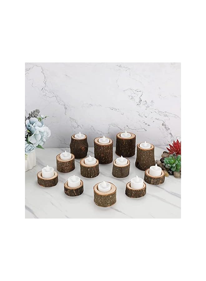 The Bros Wooden Tea Light Candle Holders Votive Candle Holders Set, 12 Pcs Rustic Wooden Pillar Candle Stands Vintage Wooden Tealight Holders Candle Centerpieces for Wedding Table Party, 3 Sizes - Image 5
