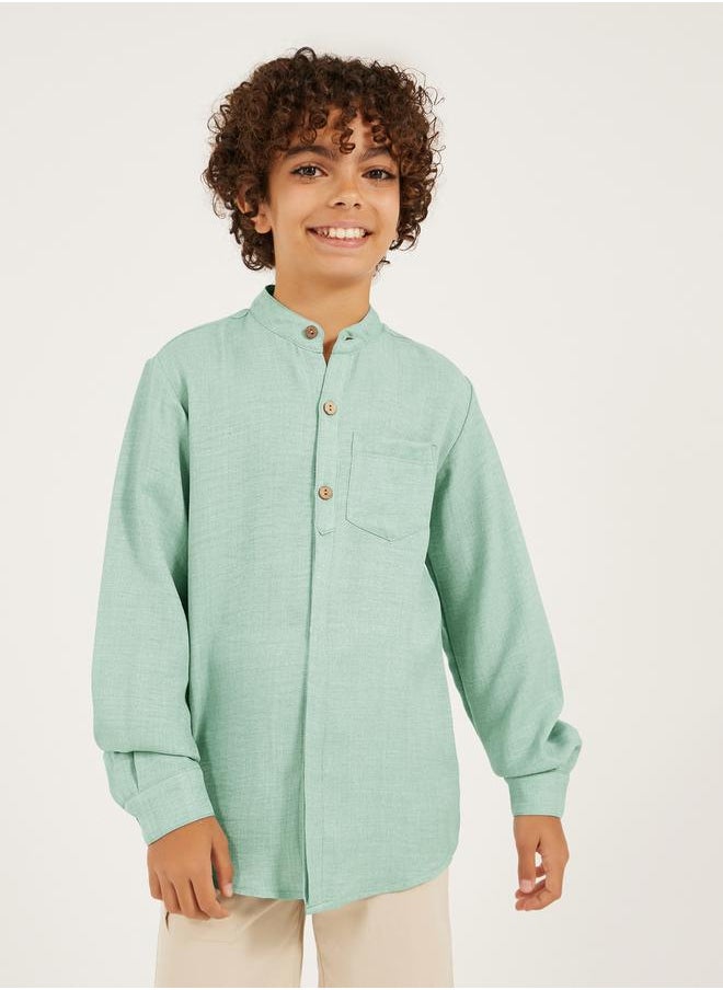 Styli - Mandarin Collar Buttoned Long Sleeve Shirt - Image 1
