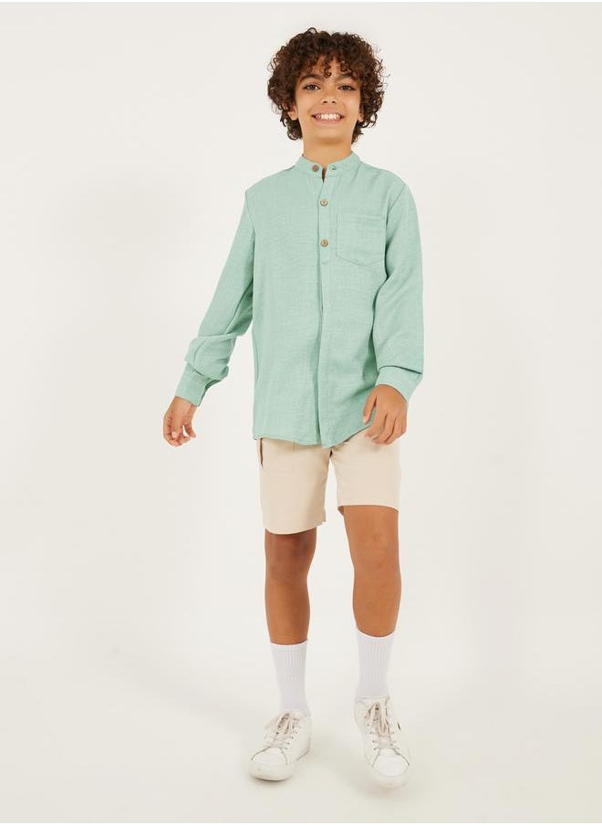 Styli - Mandarin Collar Buttoned Long Sleeve Shirt - Image 1