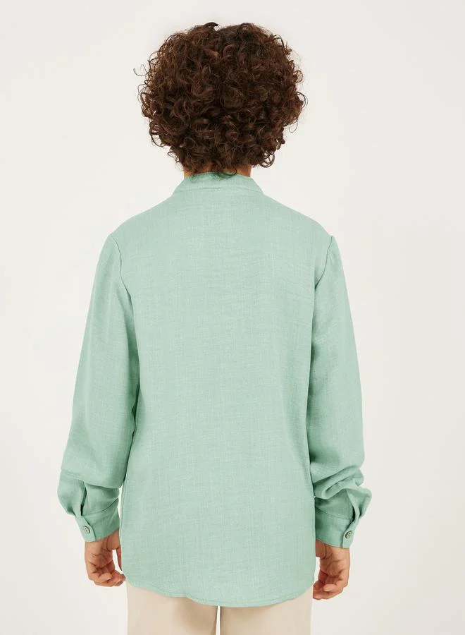 Styli Mandarin Collar Buttoned Long Sleeve Shirt
