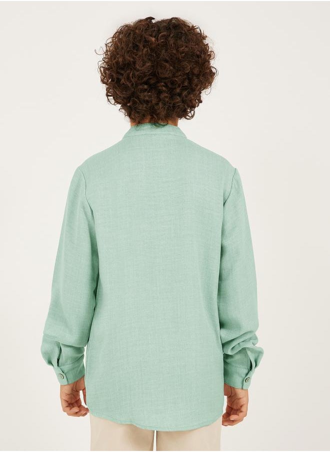Styli - Mandarin Collar Buttoned Long Sleeve Shirt - Image 1