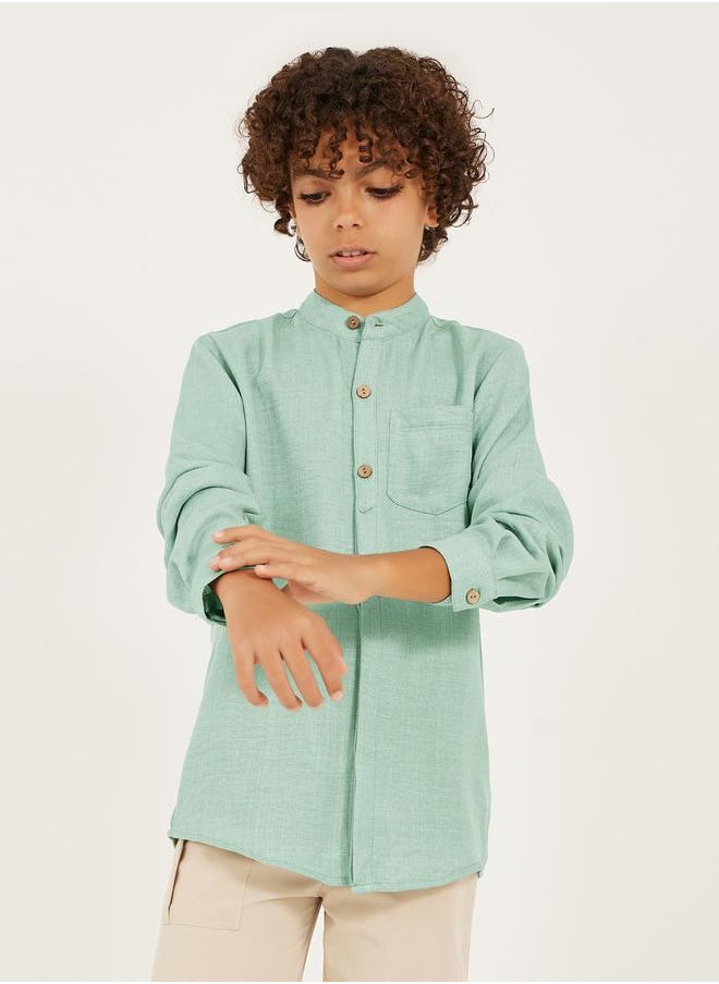 Styli - Mandarin Collar Buttoned Long Sleeve Shirt - Image 1