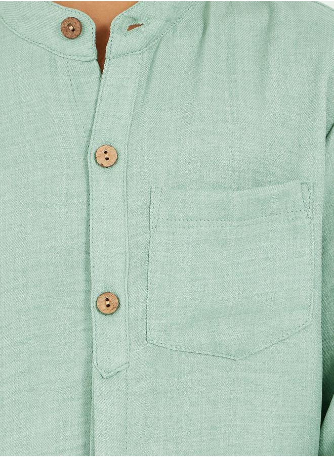 Styli - Mandarin Collar Buttoned Long Sleeve Shirt - Image 1