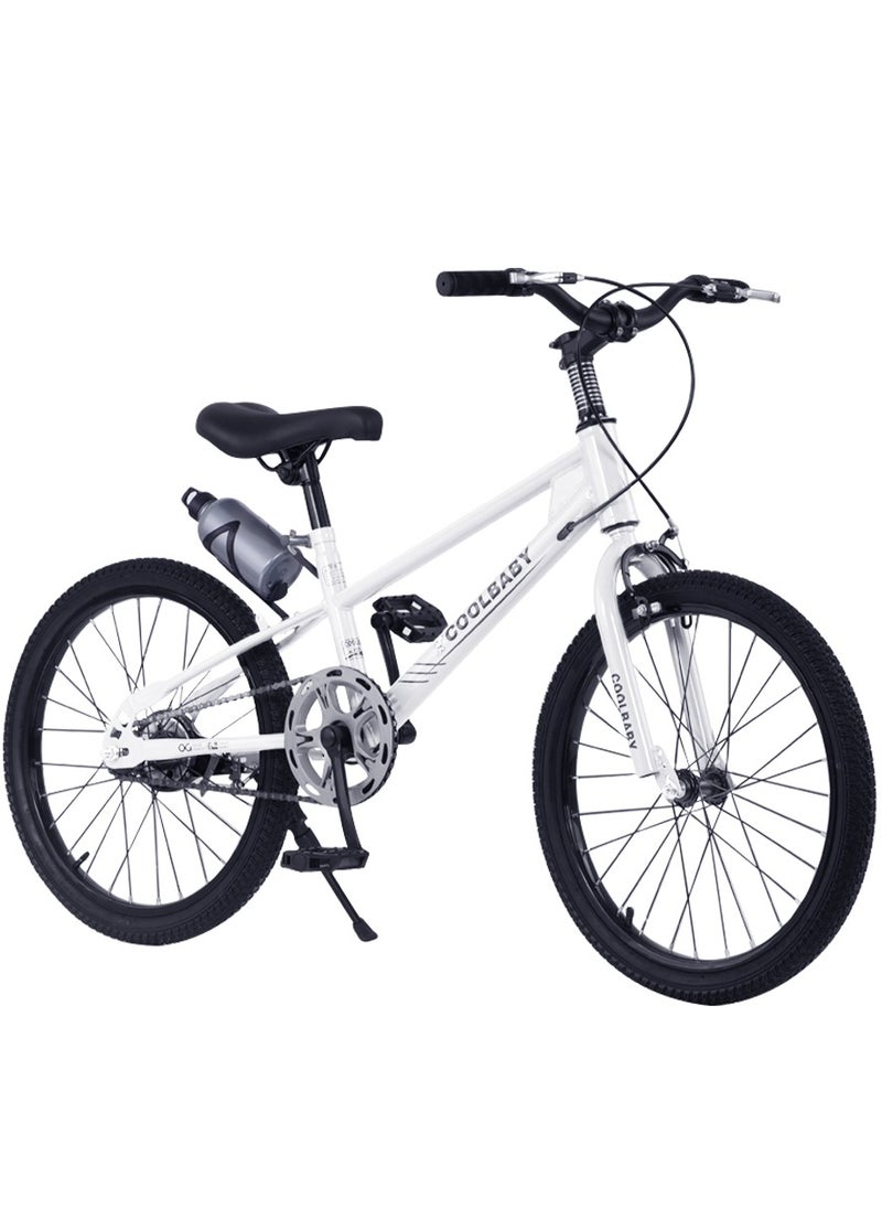 Cool Baby COOLBABY High carbon steel frame adjustable height double brake mountain bike for teenagers.White  - Image 1