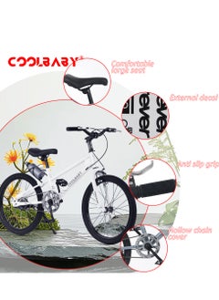 Cool Baby COOLBABY High carbon steel frame adjustable height double brake mountain bike for teenagers.White  - Image 2