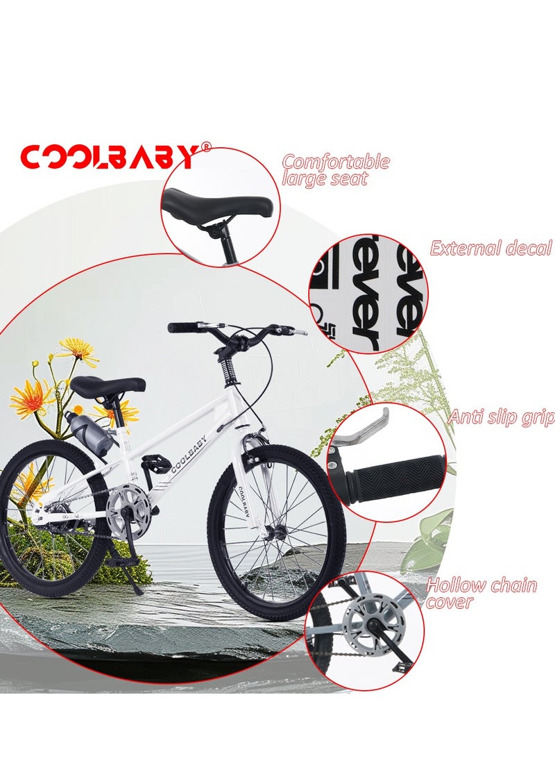 Cool Baby COOLBABY High carbon steel frame adjustable height double brake mountain bike for teenagers.White  - Image 2
