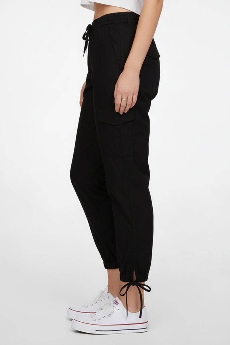 MSGM Women Regular Fit Ribbon Detail Culotte Pants, Black - Image 4