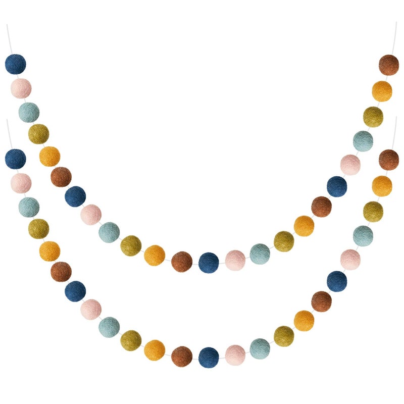 WILLBOND 2 Pieces Wool Felt Rainbow Ball Garland Colorful Pom Pom 6.5 ft Long 24 Ball Garland for Easter Mardi Gras Classroom Halloween Thanksgiving Xmas (Multicolor) - Image 1