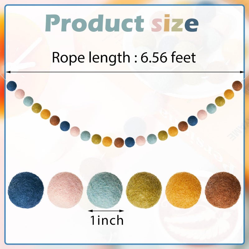 WILLBOND 2 Pieces Wool Felt Rainbow Ball Garland Colorful Pom Pom 6.5 ft Long 24 Ball Garland for Easter Mardi Gras Classroom Halloween Thanksgiving Xmas (Multicolor) - Image 2