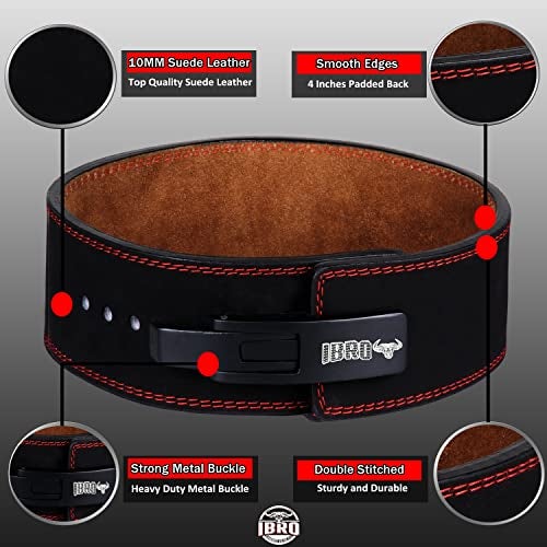 IBRO Powerlifting Lever Gym Belt, Power 10MM Extreme Heavy Duty Genuine Leather Belts - Squats Deadlifts Bodybuilding Weight Lifting IPF Power Lifting Strongman for Men BlackTan XXL - Image 2