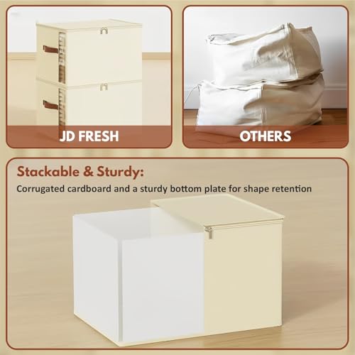 JD FRESH Fabric 3 Pcs 30 Liters Cloth Organizer for Storage/Foldable Cloth Storage Box with Handles/Almirah Organizer with Transparent Window/Wardrobe Organizers for Clothes/Sarees/BedSheets -Beige - Image 4