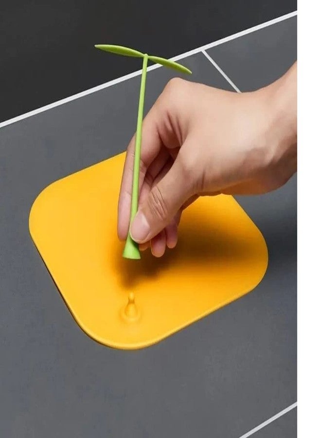 9UP® Silicone Bean Sprout Floor Drain - 3Pcs | Toilet Anti Smell Floor Drain Cover | Bathroom Sink Filter & Hair Catcher | Silicone Kitchen Sink Stopper | Bathroom Drain Stopper (3pcs, Colour-Yellow) - Image 3