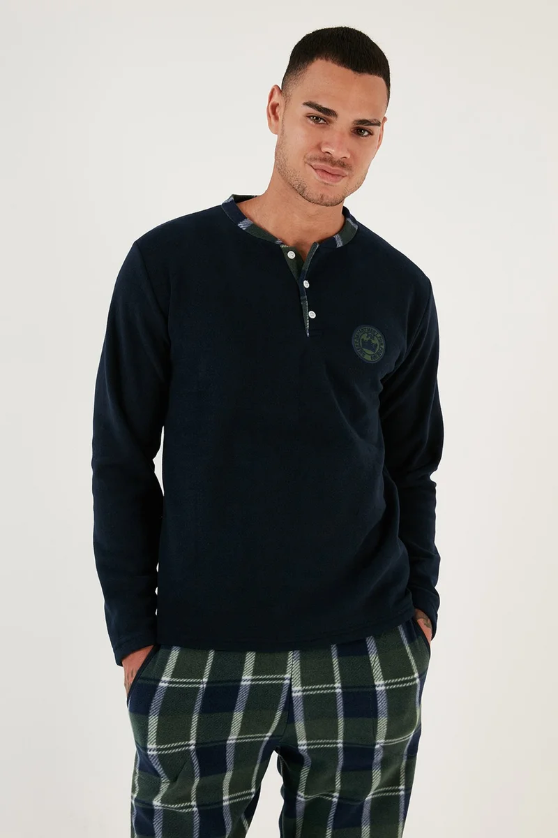 Buratti Plaid Regular Fit Crew Neck Winter Polar Fleece Pajama Set Men's Pajama Set 609610013W4