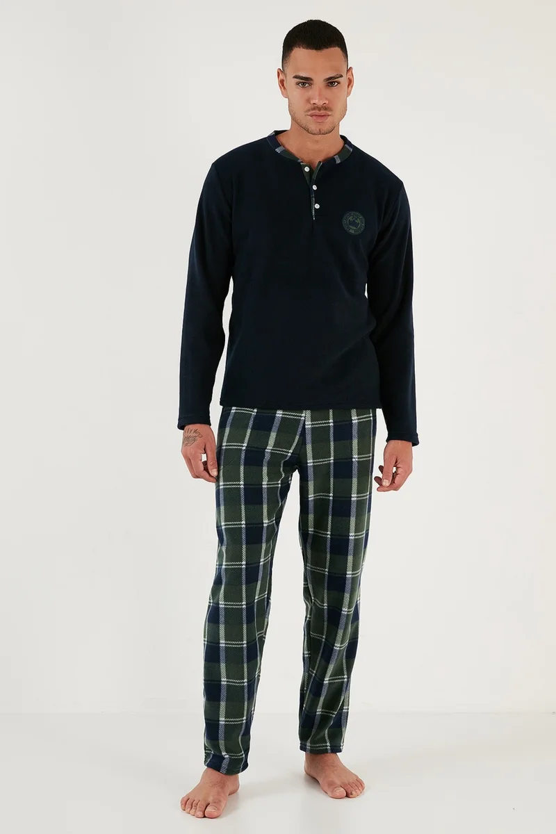 Buratti Plaid Regular Fit Crew Neck Winter Polar Fleece Pajama Set Men's Pajama Set 609610013W4