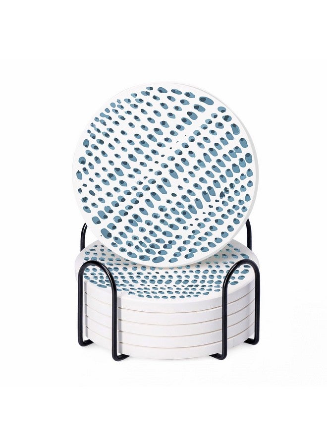 Kuber Industries Kuber Industries Set of 6 Diatomite Dots Print Round Coasters with Cork Steel Holder Stand for Hot Pots - Water Absorbent Tea Cup & Water Glass Cover Top Lid | White-SOV001-A  - Image 2