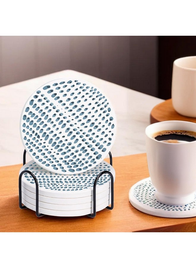 Kuber Industries Kuber Industries Set of 6 Diatomite Dots Print Round Coasters with Cork Steel Holder Stand for Hot Pots - Water Absorbent Tea Cup & Water Glass Cover Top Lid | White-SOV001-A  - Image 1