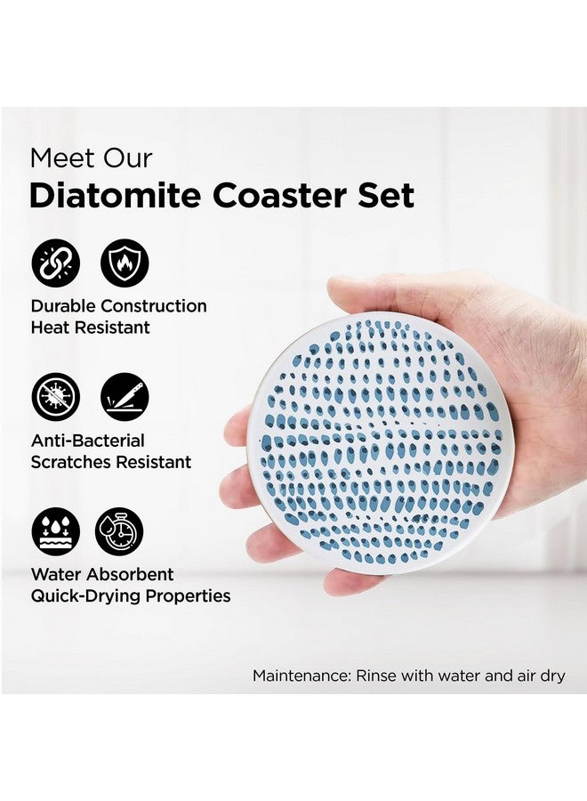 Kuber Industries Kuber Industries Set of 6 Diatomite Dots Print Round Coasters with Cork Steel Holder Stand for Hot Pots - Water Absorbent Tea Cup & Water Glass Cover Top Lid | White-SOV001-A  - Image 3