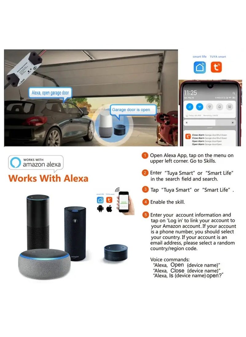 Tuya WiFi Smart Garage Door Opener Controller Motorized Door Opener Wireless Remote Works With Voice Control Alexa Google Home