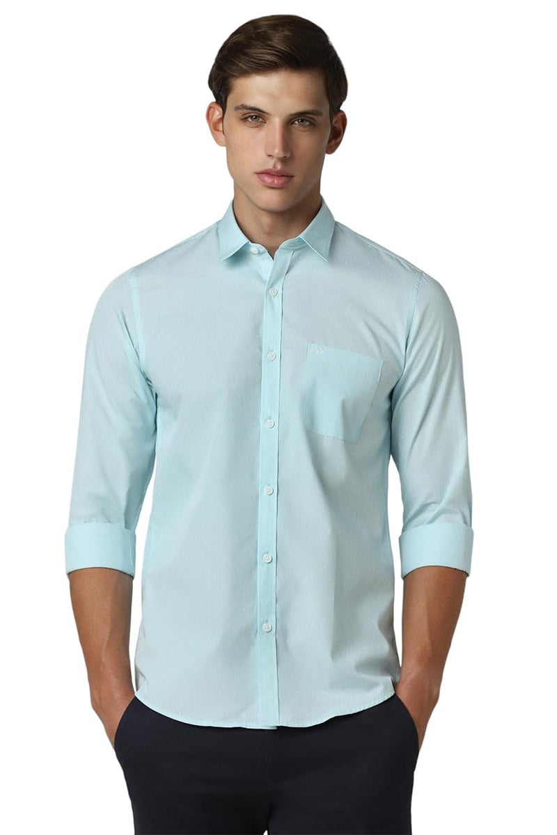 Peter England Men's Printed Slim Fit Casual Shirt Aqua - Image 1