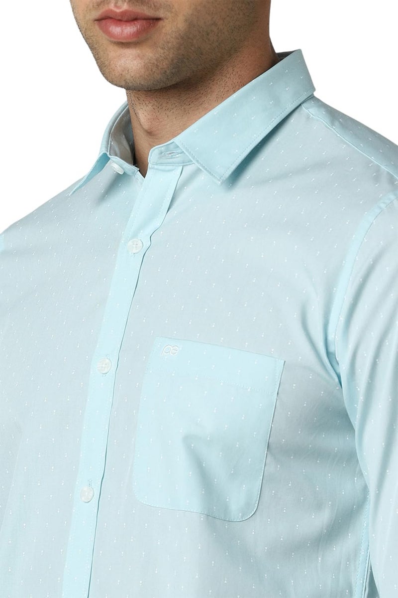 Peter England Men's Printed Slim Fit Casual Shirt Aqua - Image 5