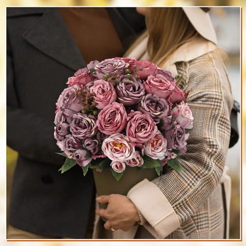 Geosar 16 Bundles Artificial Peonies Flowers Fake Silk Peony Bouquet Faux Peonies Flowers Bulk for Decoration Vase Floral Arrangements Wedding Party Table (Plum Purple) - Image 4