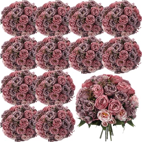 Geosar 16 Bundles Artificial Peonies Flowers Fake Silk Peony Bouquet Faux Peonies Flowers Bulk for Decoration Vase Floral Arrangements Wedding Party Table (Plum Purple) - Image 1