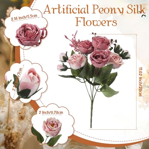 Geosar 16 Bundles Artificial Peonies Flowers Fake Silk Peony Bouquet Faux Peonies Flowers Bulk for Decoration Vase Floral Arrangements Wedding Party Table (Plum Purple) - Image 2