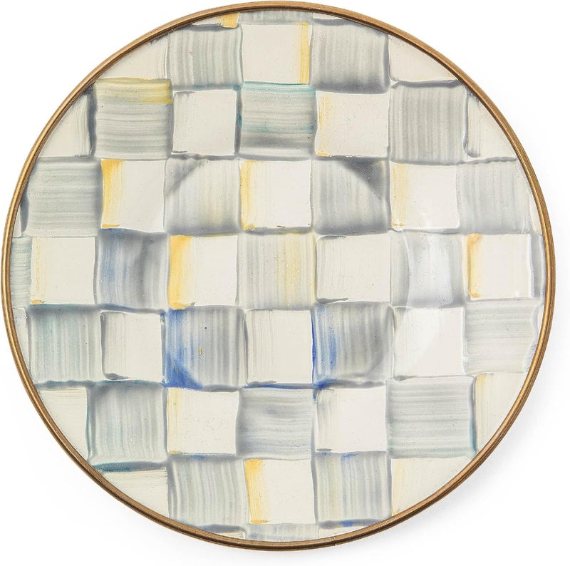 mackenzie childs MACKENZIECHILDS Enamel Saucer Small Enamel Plate for Teacups GrayandWhite Sterling Check - Image 1