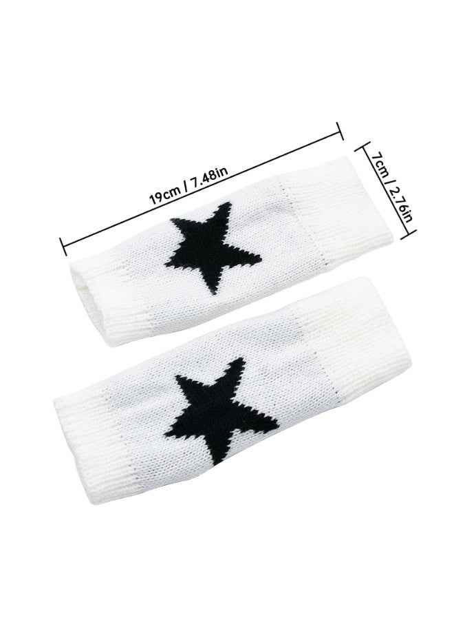 PAWSONIFY Fingerless Star Printed Knitted Gloves - Wrist Warmers Mittens Knitted Gloves for Women Men Typing - Image 2