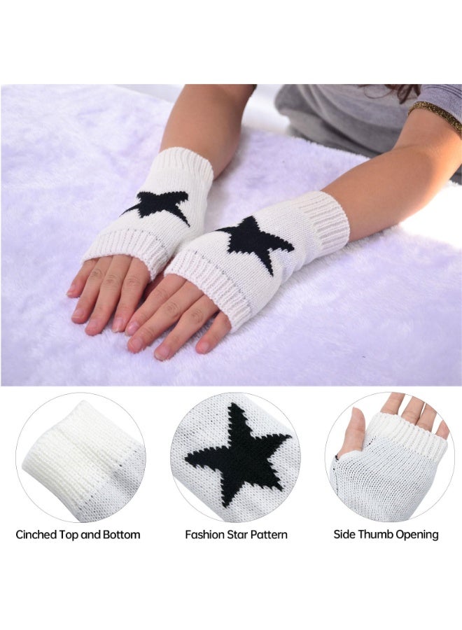 PAWSONIFY Fingerless Star Printed Knitted Gloves - Wrist Warmers Mittens Knitted Gloves for Women Men Typing - Image 3