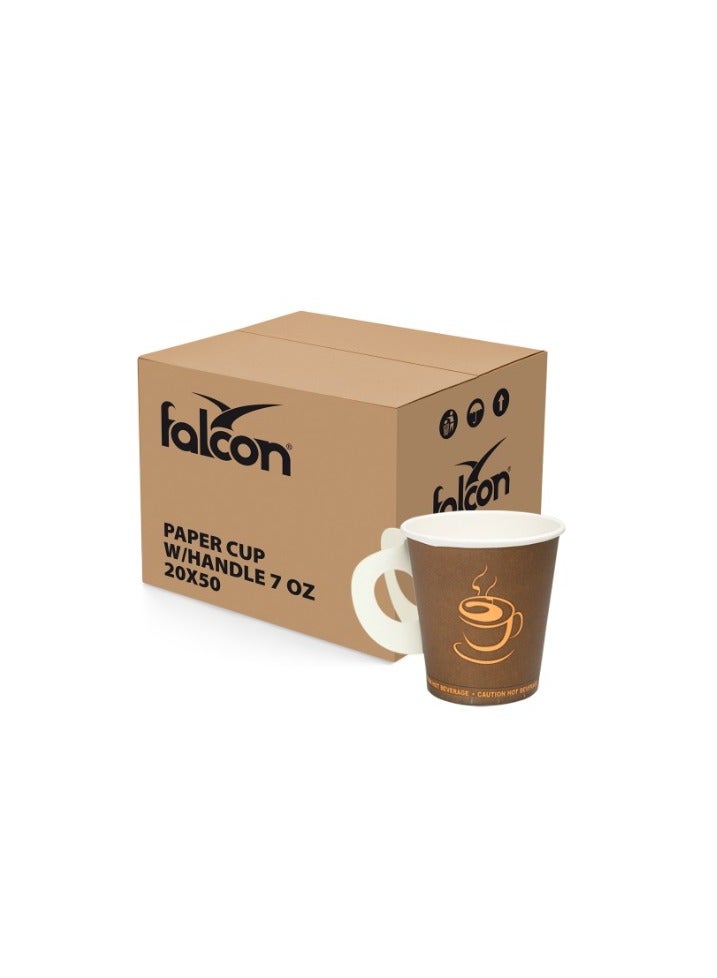 Falconpack Paper Cup with Handle, 7oz - 50 Pieces x 20 - Image 1
