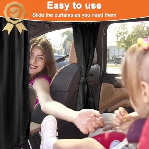 STHIRA® Car Blackout Curtain & Divider Curtain for SUV Van, 2Pcs Universal Car Window Shades and Privacy Partition Shade with Tension Cords, Upholstery Protection Blackout Sheer 140x80cm - Image 4