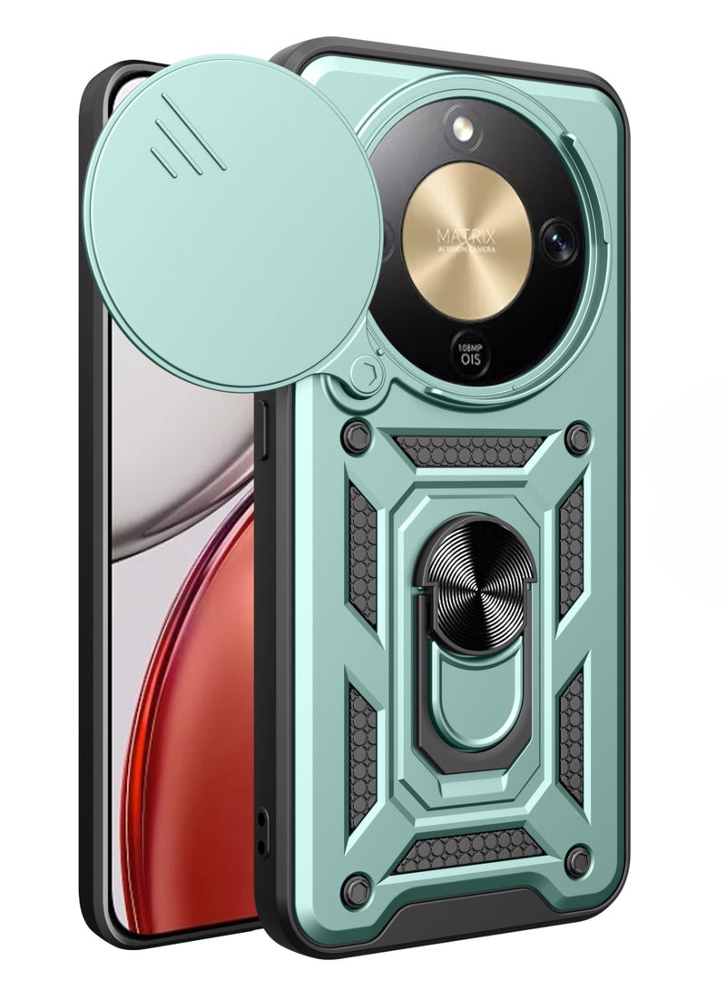 Shunjia Sliding Window Case, Shockproof Rugged Armor with Sliding Camera Cover & 360° Ring Kickstand, Compatible With Honor X9d (Green) - Image 1