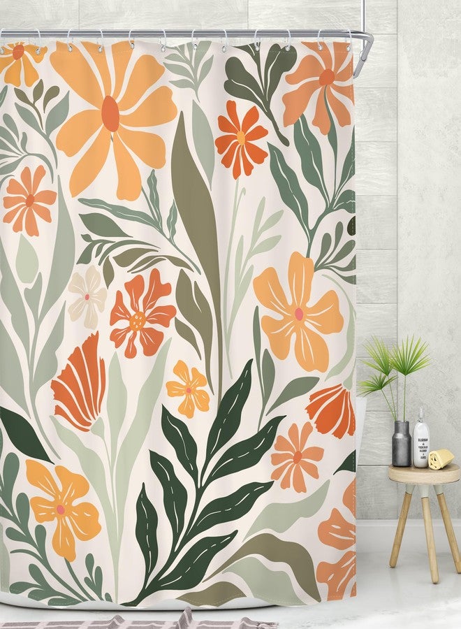 MESHELLY Cute Boho Floral Shower Curtain 60Wx72H Colorful Rustic Abstract Flower Matisse Retro Sage Green Plant Modern Bath Curtain Fabric Women Bathroom Accessories Decor with 12 Hooks - Image 3