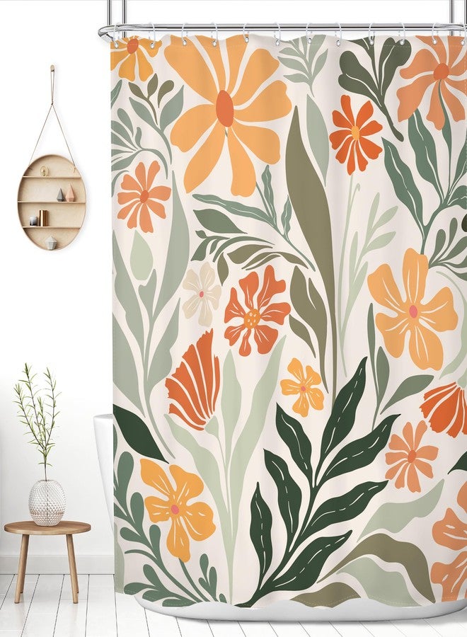 MESHELLY Cute Boho Floral Shower Curtain 60Wx72H Colorful Rustic Abstract Flower Matisse Retro Sage Green Plant Modern Bath Curtain Fabric Women Bathroom Accessories Decor with 12 Hooks - Image 1