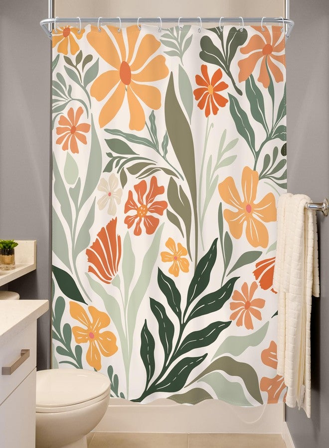 MESHELLY Cute Boho Floral Shower Curtain 60Wx72H Colorful Rustic Abstract Flower Matisse Retro Sage Green Plant Modern Bath Curtain Fabric Women Bathroom Accessories Decor with 12 Hooks - Image 4