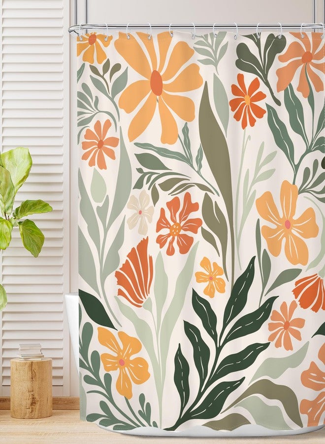 MESHELLY Cute Boho Floral Shower Curtain 60Wx72H Colorful Rustic Abstract Flower Matisse Retro Sage Green Plant Modern Bath Curtain Fabric Women Bathroom Accessories Decor with 12 Hooks - Image 2