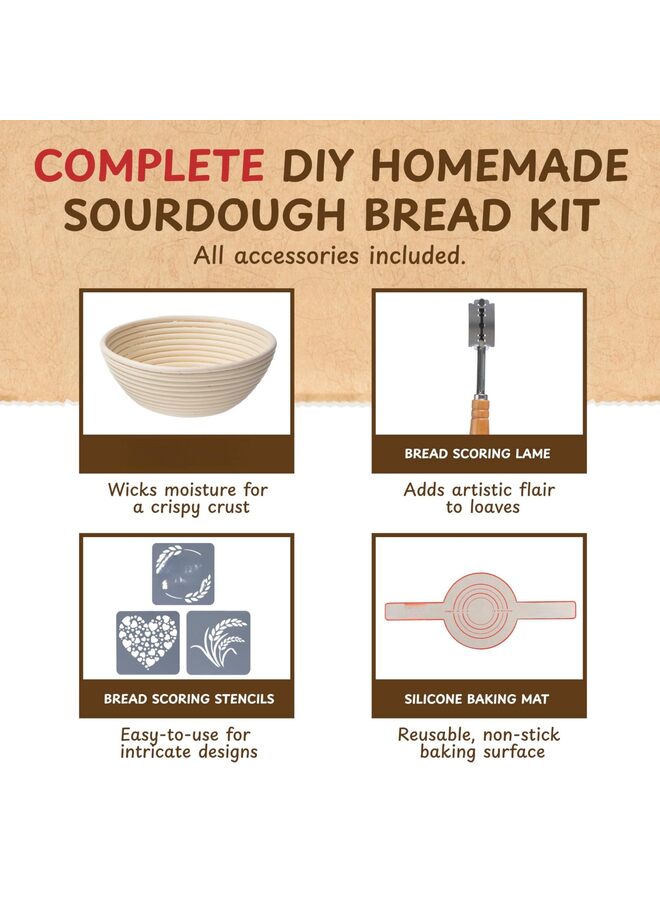 طقم خبز العجين المخمر الكامل (3 قطع)، طقم برطمان زجاجي لخبز العجين المخمر، مع العديد من لوازم خبز العجين المخمر - يتضمن الطقم برطمانًا للعجين المخمر - Image 4