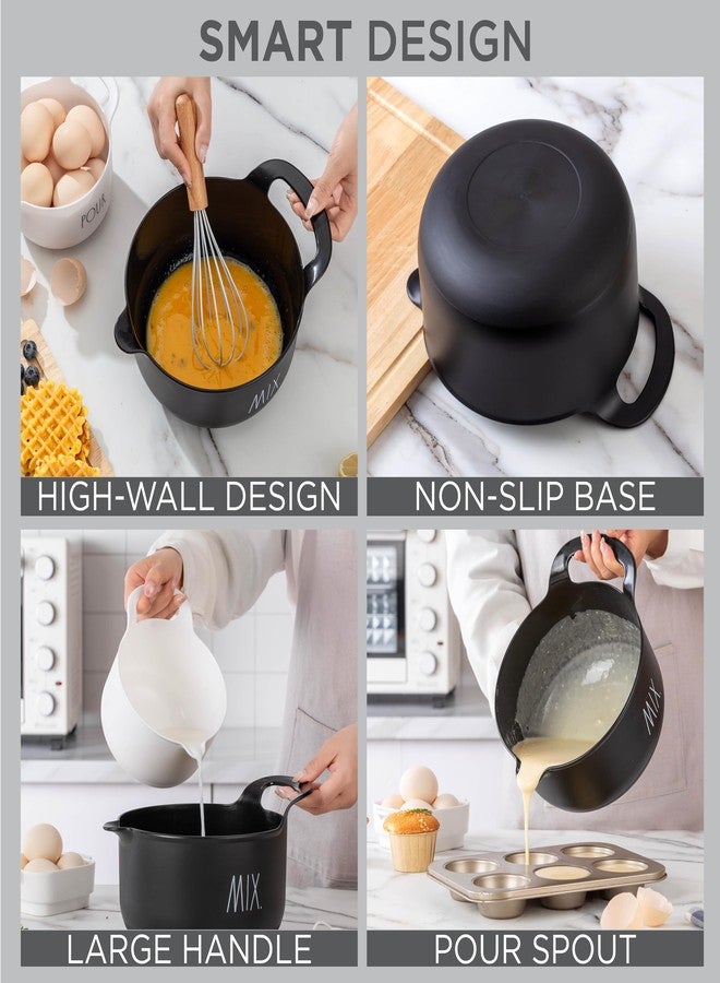 Rae Dunn Non-Slip Mixing Bowls - 4 Piece Nesting Plastic Mixing Bowl Set with Pour Spouts and Handles-Measurement Markings (Black) - Image 5