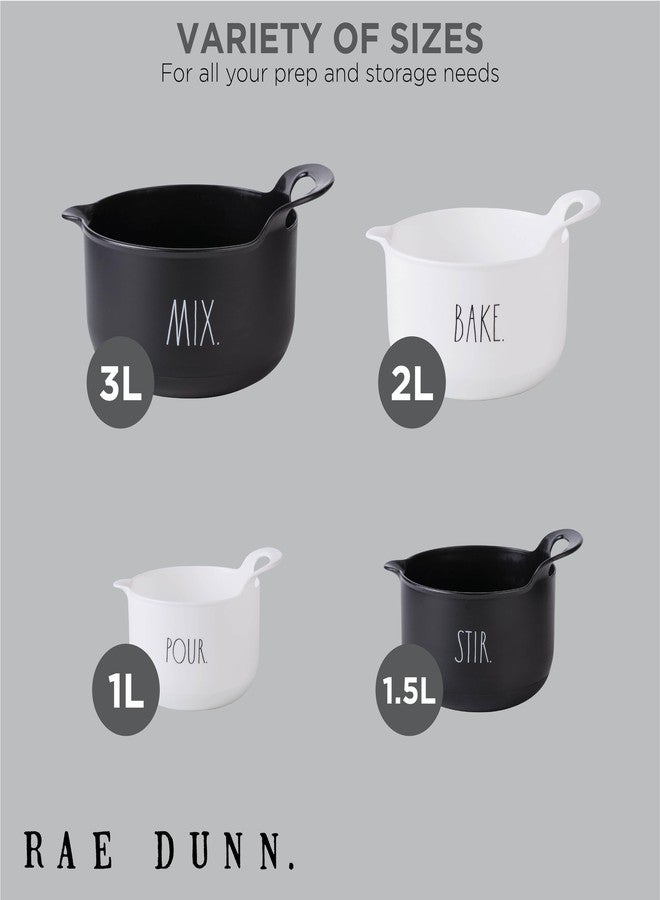 Rae Dunn Non-Slip Mixing Bowls - 4 Piece Nesting Plastic Mixing Bowl Set with Pour Spouts and Handles-Measurement Markings (Black) - Image 3