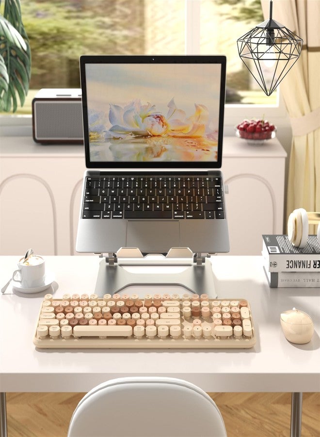 MPTOG Colorful Wireless Computer Keyboard and Mouse Combo with Round Typewriter Keycaps, Retro Design, Power Switch, Ergonomic Design, 2.4GHz Wireless for Windows, Mac, PC(Milk-Tea Colorful) - Image 3