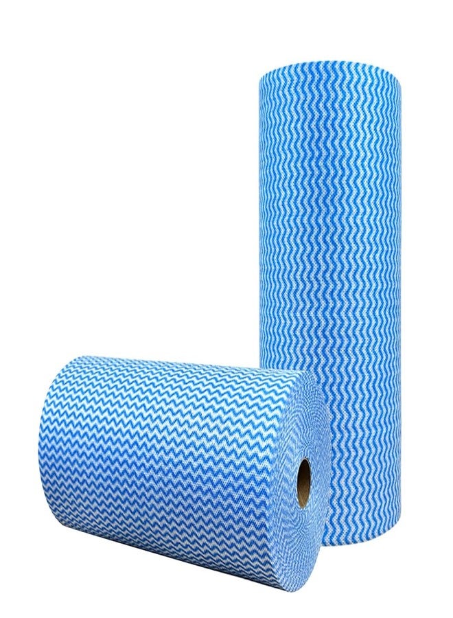 SUZZYVINE Disposable Cleaning Cloths Reusable Dish Cloths Dish Towels Blue Kitchen Towels Handy Wipes On Rolls Total 2 Roll 100 Pcs - Image 1