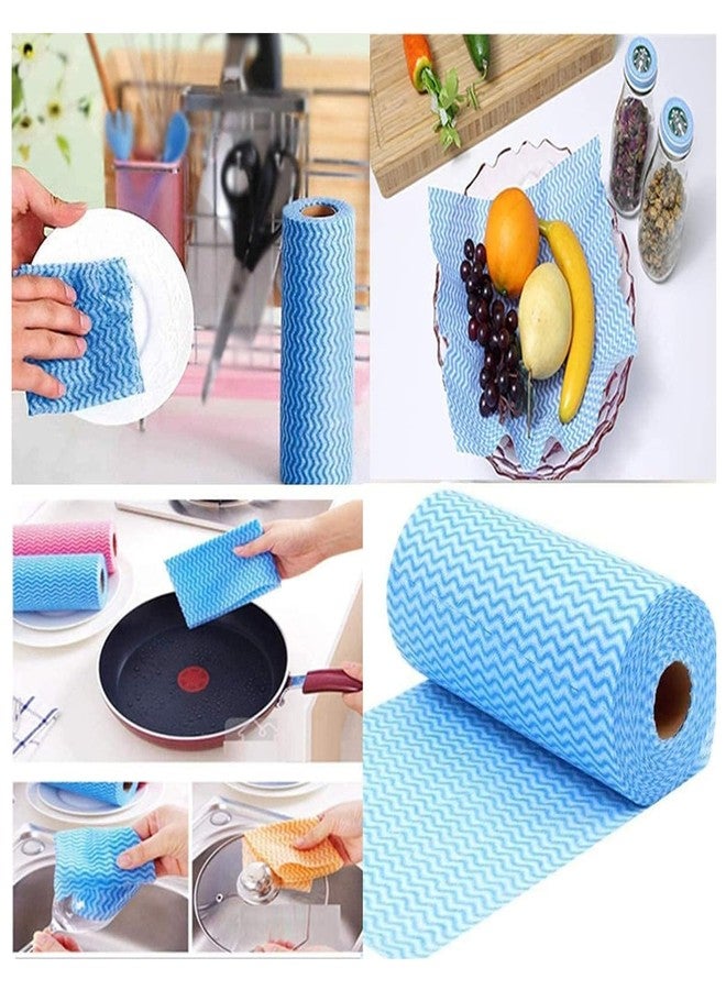 SUZZYVINE Disposable Cleaning Cloths Reusable Dish Cloths Dish Towels Blue Kitchen Towels Handy Wipes On Rolls Total 2 Roll 100 Pcs - Image 3