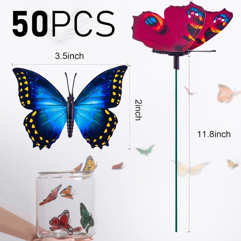 VGoodall All user affordable trusted quality 50PCS Butterfly Garden Decorations, 11.8 inch Butterfly Stakes Ornaments Artificial Waterproof Butterflies for Flower Bouquet Outdoor Indoor Yard Art Patio Plant Pot Flower Bed Home Décor Remote area delivery - Image 2