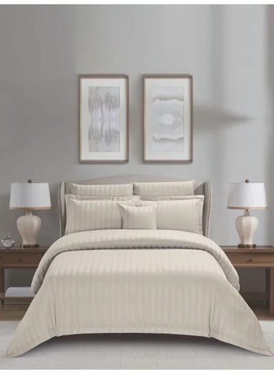 Donetella Hotel Striped Comforter Set, Fits 200x200 cm Size Bed, Removable Duvet Filler Included, 8-Pcs King Size, 350 GSM Filling.